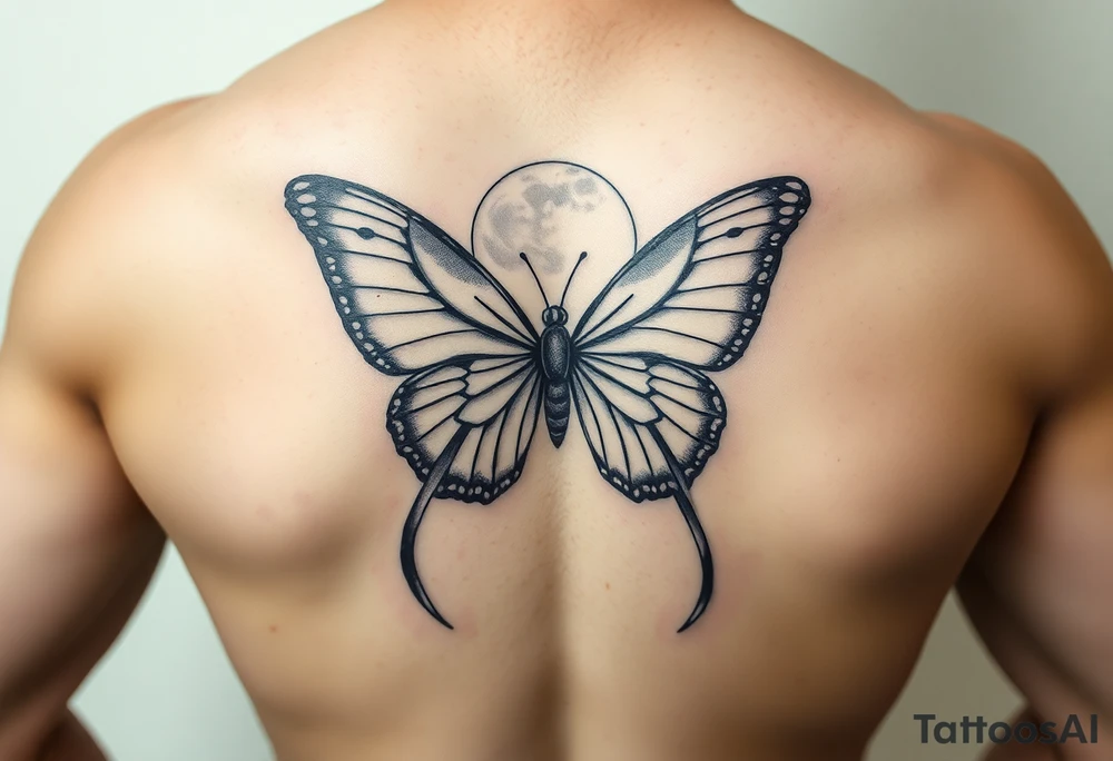 ethereal butterfly with flowing silk ribbons in moonlight tattoo idea