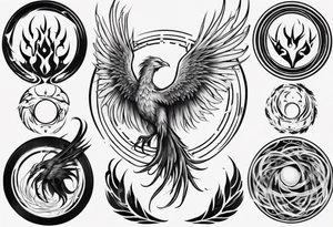 Phoenix rising blending in circles tattoo idea