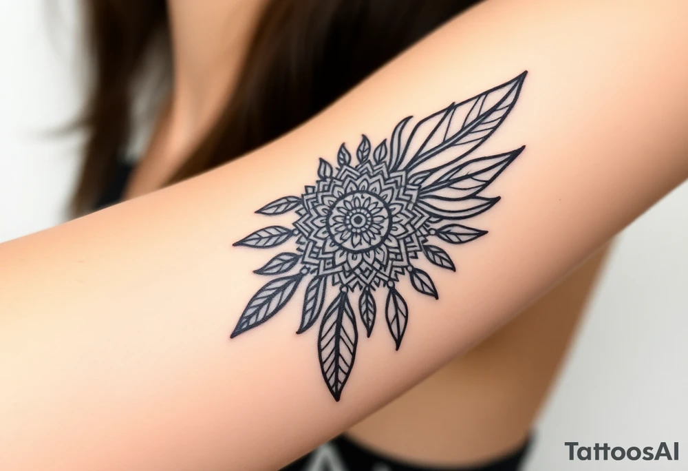 spiritual feather indian mandala shaman tattoo idea