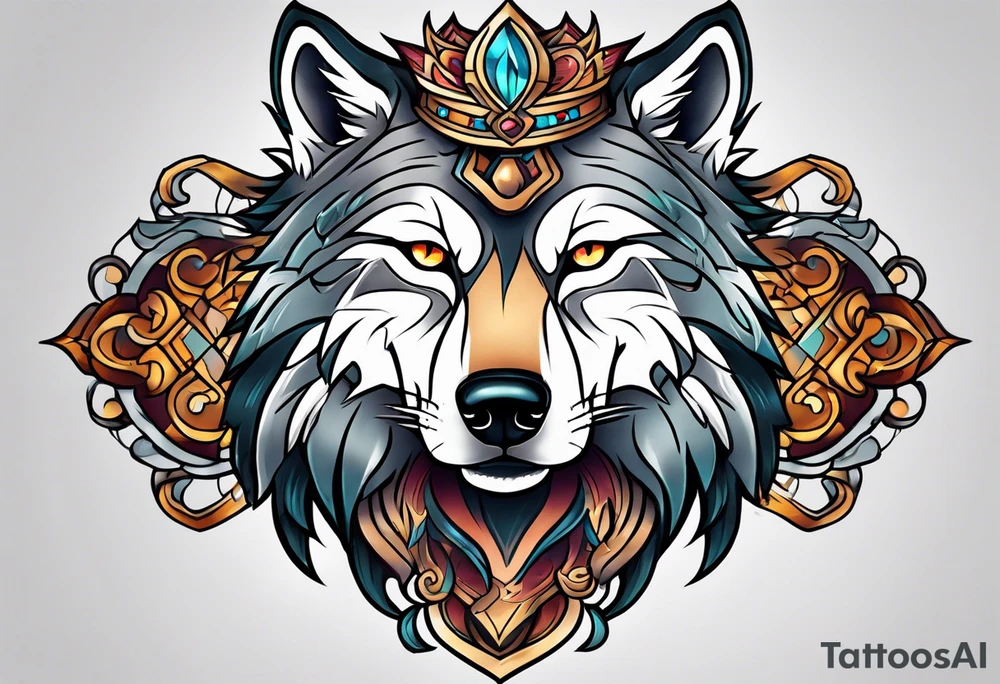 Neotraditional wolf tattoo idea