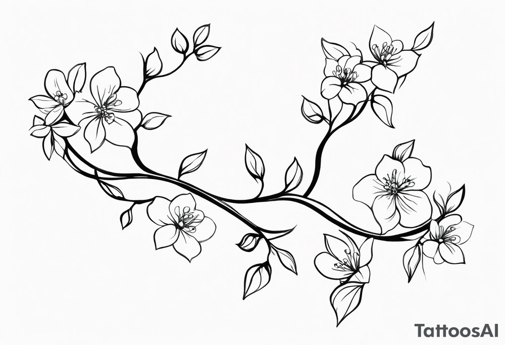 Create a delicate line art tattoo of intertwined vines and small blossoms, emphasizing elegance and simplicity. tattoo idea