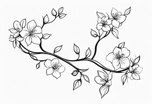 Create a delicate line art tattoo of intertwined vines and small blossoms, emphasizing elegance and simplicity. tattoo idea