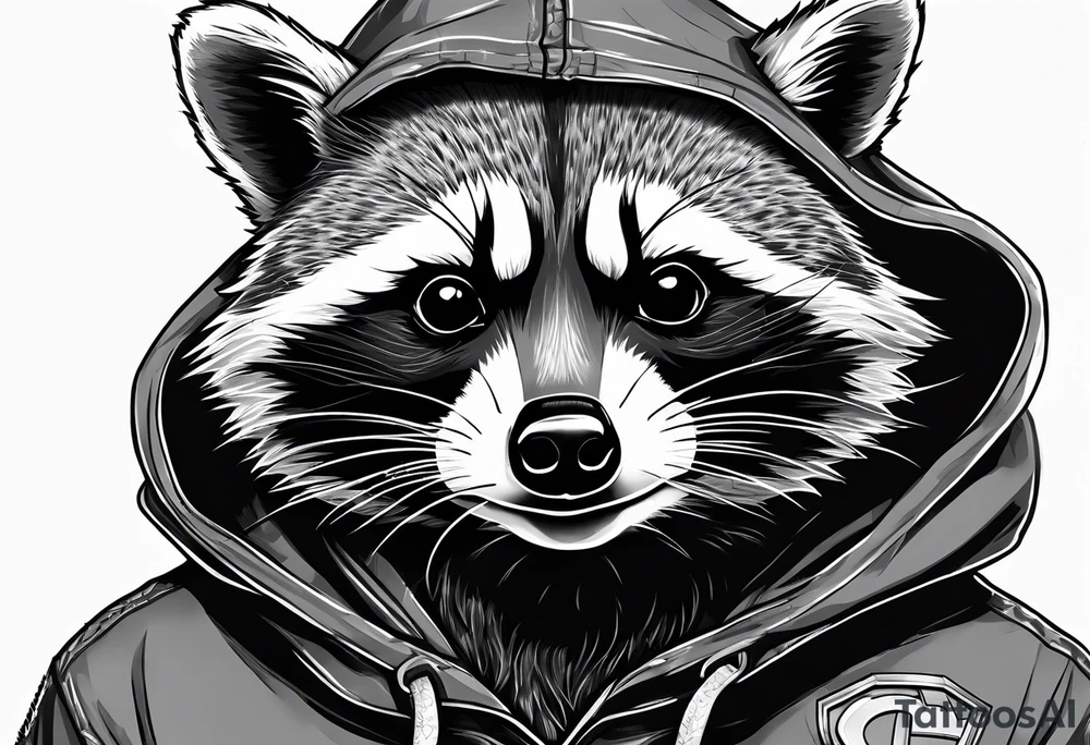 raccoon wearing a Superman hoodie tattoo idea