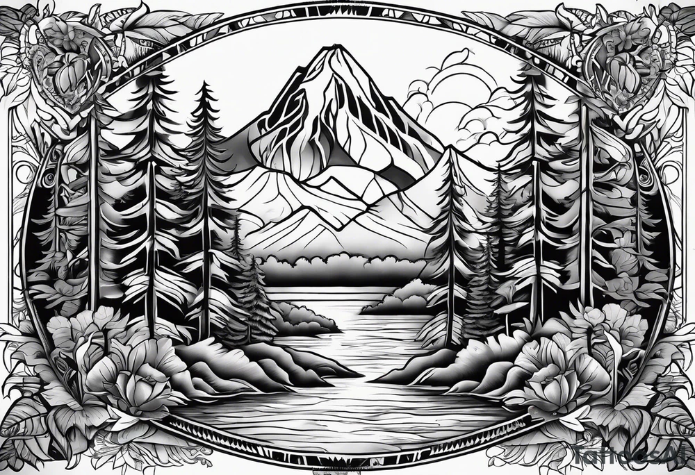 Chicano inspired Tattoo that incorporates love for family and importance of building wealth. Include elements of the Pacific Northwest Forrest tattoo idea