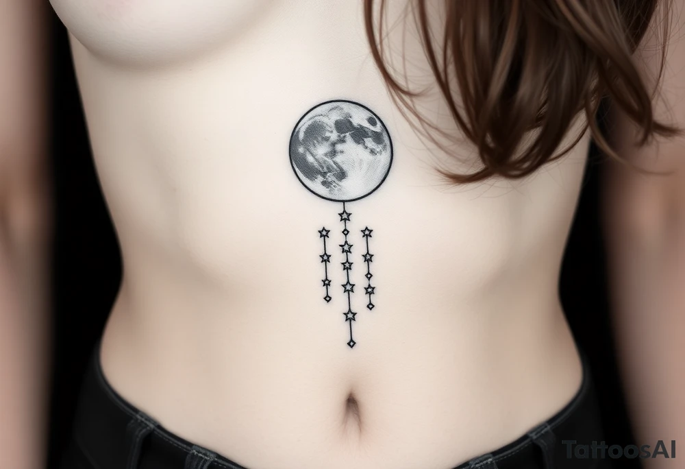 Moon and Cascade of stars tattoo idea