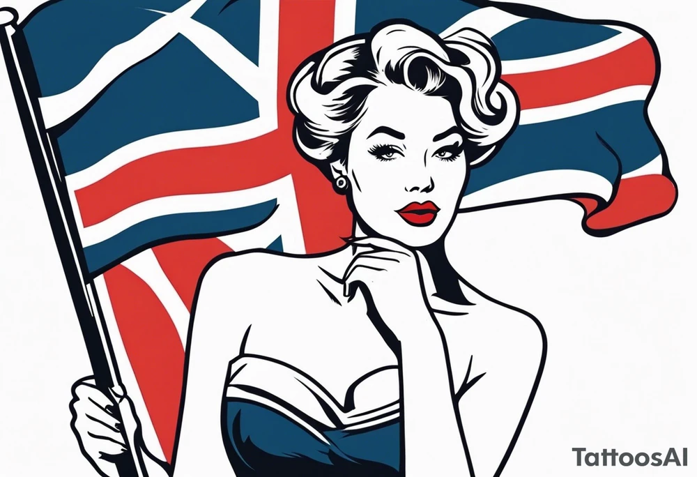 Pinup girl holding a Norwegian flag tattoo idea