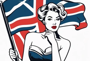 Pinup girl holding a Norwegian flag tattoo idea