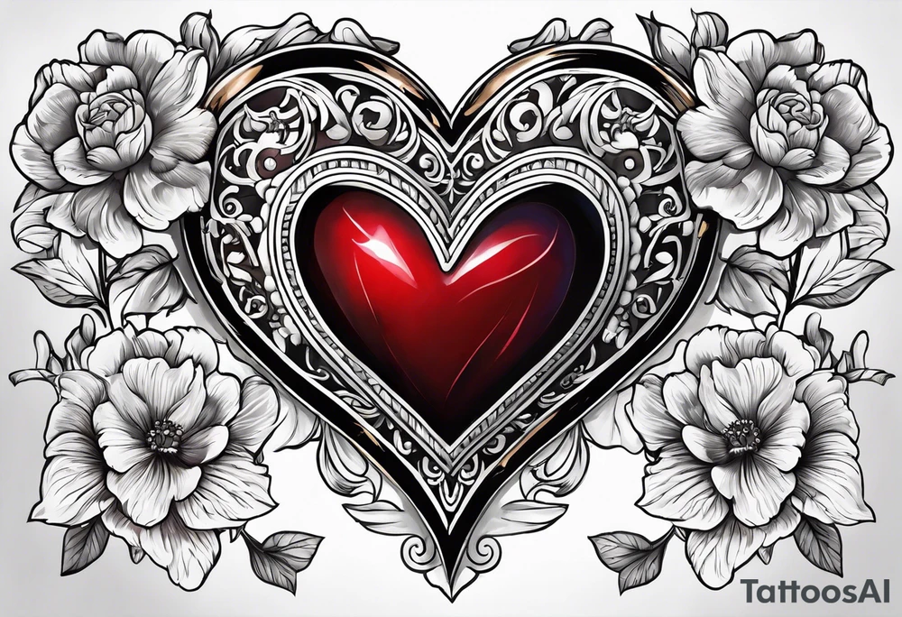 heart locket with flowers tattoo idea