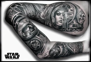 Full arm sleeve tattoo extending from shoulder to wrist that is all Star Wars Episode 3 themed tattoo idea