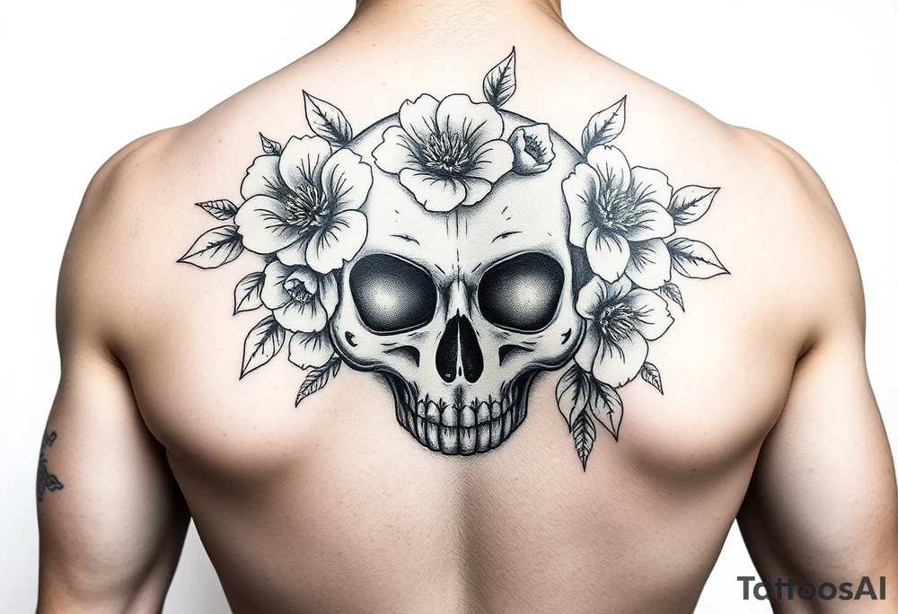 Skull with flowers tattoo idea
