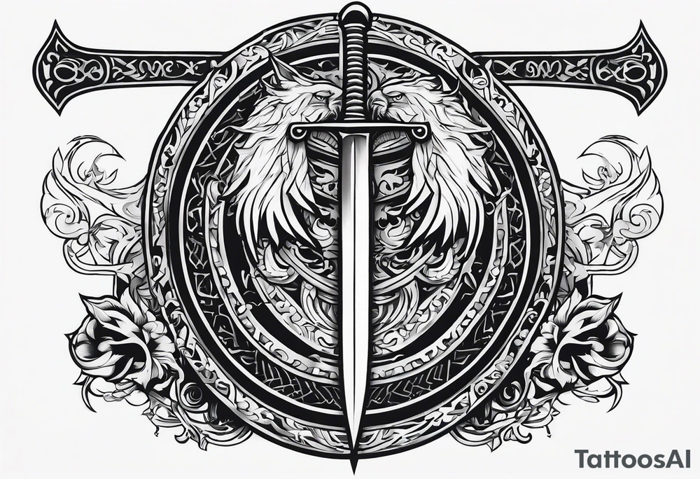 Valhalla stairs sword shield chains tattoo idea