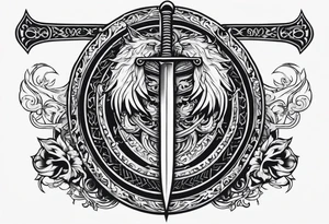 Valhalla stairs  sword shield chains tattoo idea