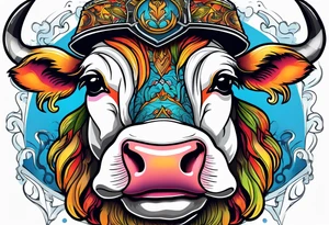 cow in motorcycle helmet tattoo idea