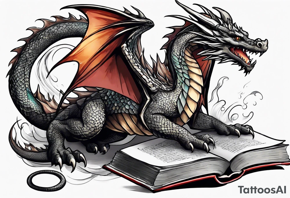 dragon coming out of a book tattoo idea