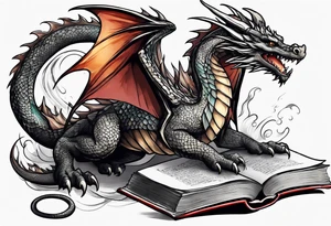 dragon coming out of a book tattoo idea