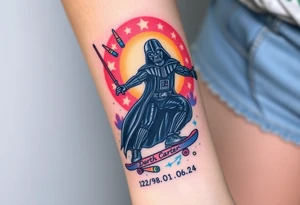 Darth Vader skateboarding > bullets > in loving memory > colors
add words "Darth Carter" to skateboard
add date 12/29/88-01/06/24 tattoo idea