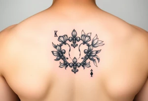 6 of hearts card with fleur de lis as the hearts and magnolias in the background tattoo idea