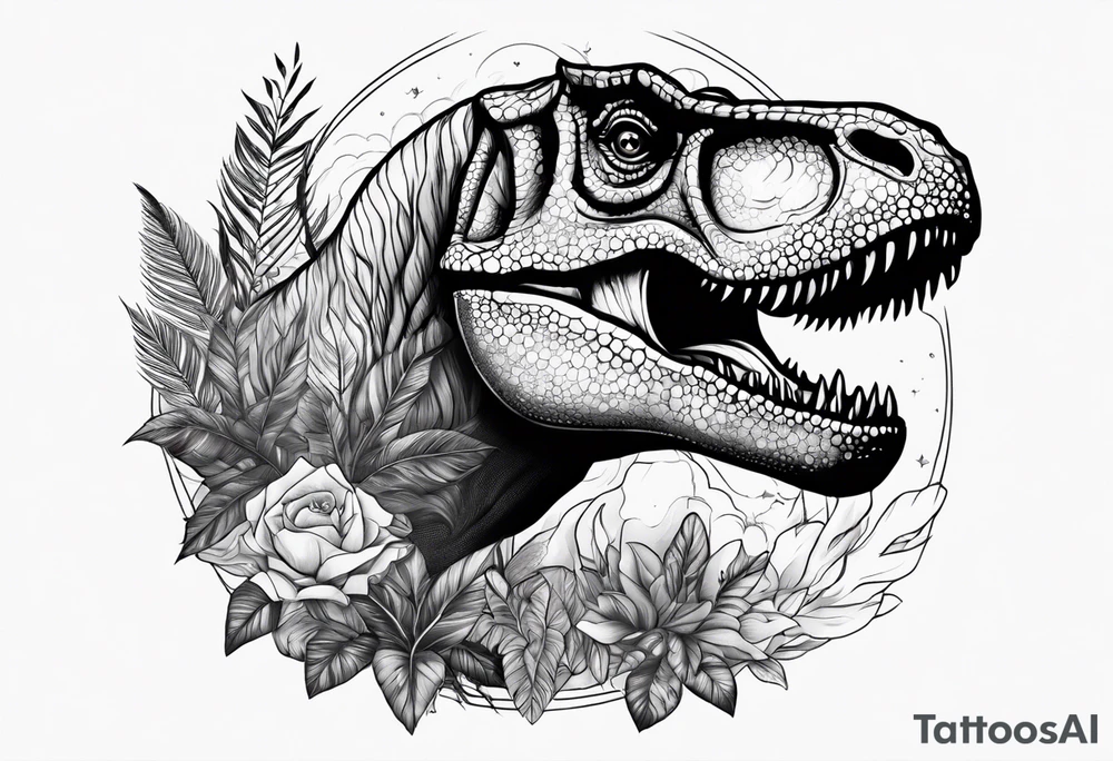 REALIST T REX WITH A VULCANNO IN THE BACK tattoo idea