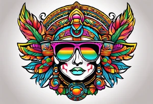 Colorful sunglasses mayan tattoo idea