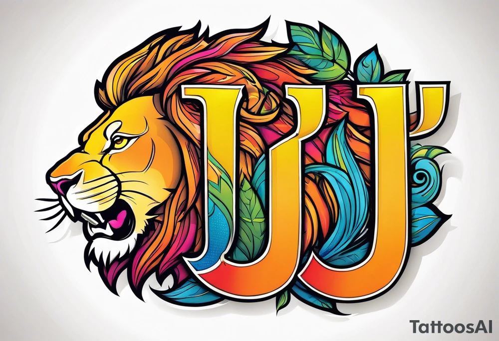letters j a s t i, inisde of a lion tattoo idea