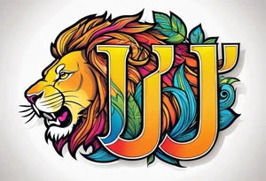 letters j a s t i, inisde of a lion tattoo idea
