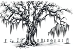 Oak trees with Spanish moss in a cemetery tattoo idea