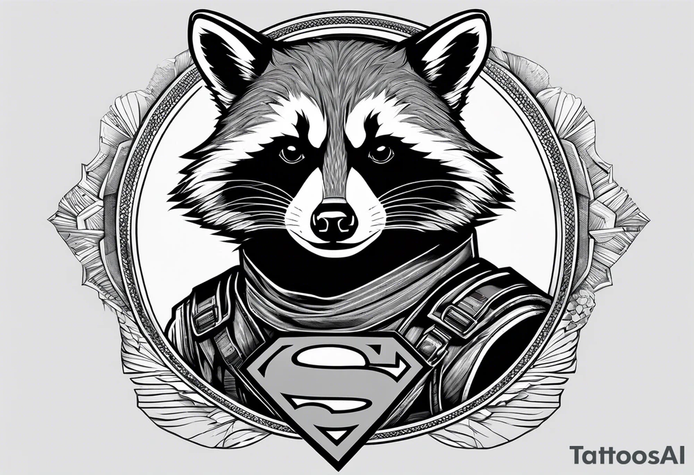 raccoon wearing a Superman t-shirt tattoo idea