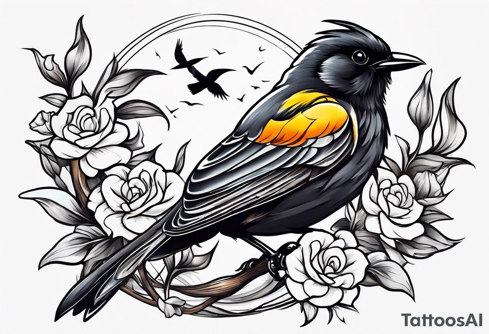 Sunny black birds tattoo idea