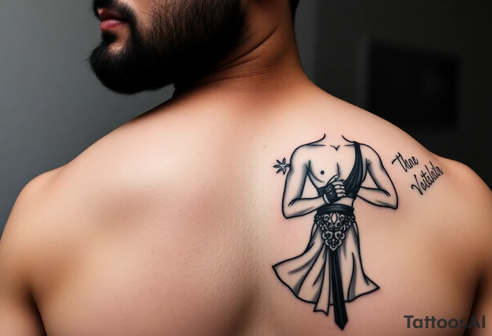 i need tatoo of merab(the machine) and ilia(el matador) ufc fighters
, i need machine as person form with papakha(headgear on first photo) and second person something related to el matador, black tattoo style, it will be placed on stomach
i need caricatural figures(whole person whole body) of machine with papakha hat and something related to el matador tattoo idea
