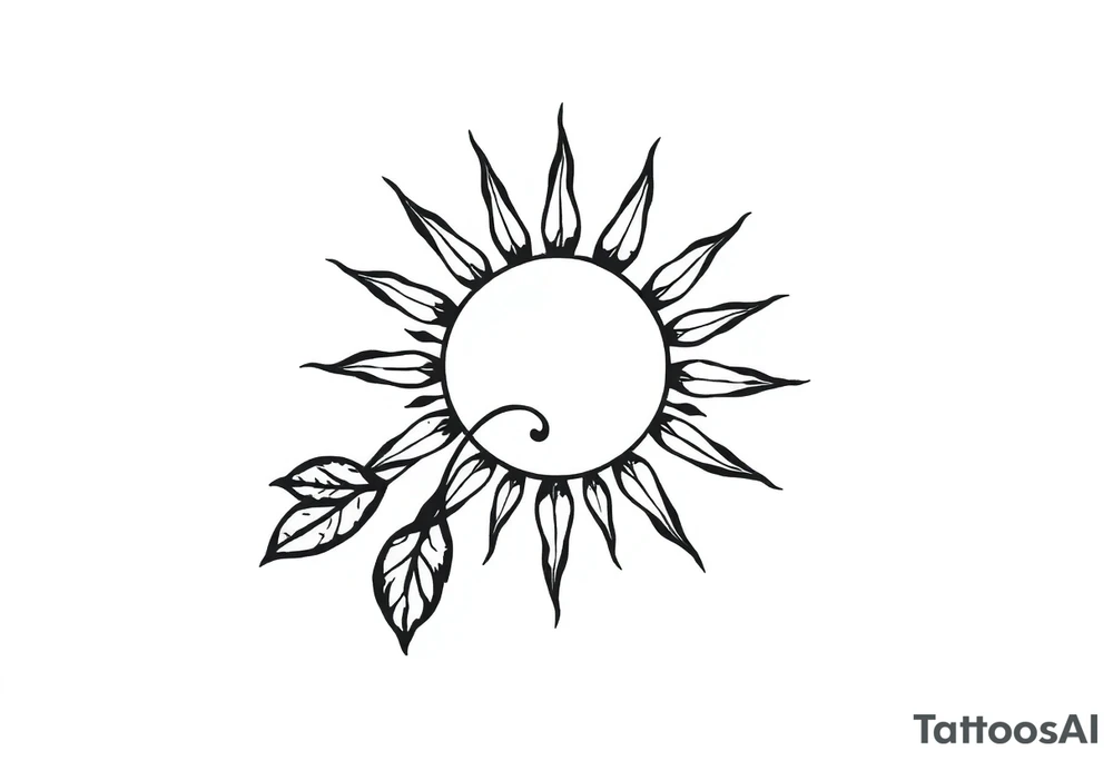Sun with stem and leaves tattoo idea