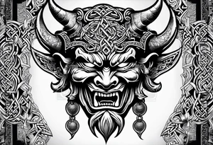 oni mask in celtic style tattoo idea