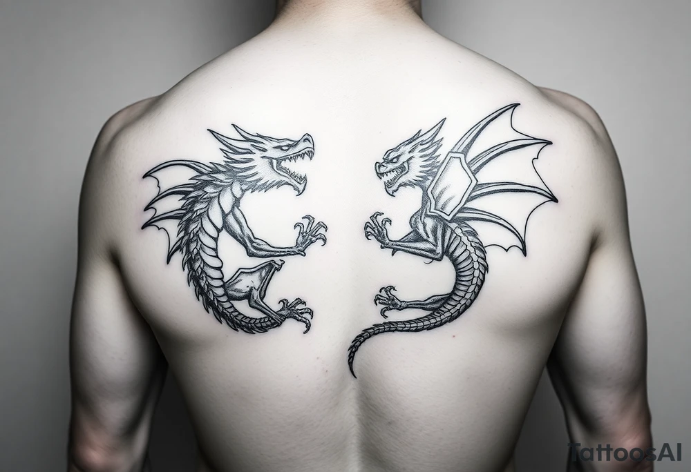 2 dragons symbolizing inner conflict tattoo idea