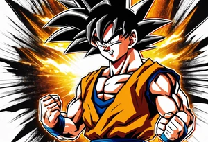 paint son goku as a super saiyajin 2, doing a kamehameha. sourround him by his friends and his family. all of them are displayed as a papercut tattoo idea