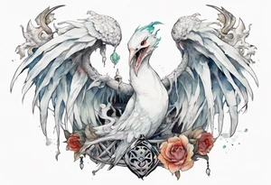 a white bird-serpent hybrid, holding an iron crown in her talons tattoo idea