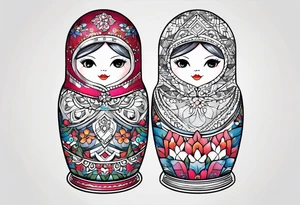 Matryoshka with geometric with large pattern around it tattoo idea