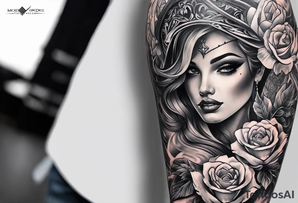 , money, rich arm sleeve tattoo idea