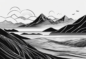 straight line -  represents overcoming challenges & strength - mountains, waves with a little sunshine tattoo idea