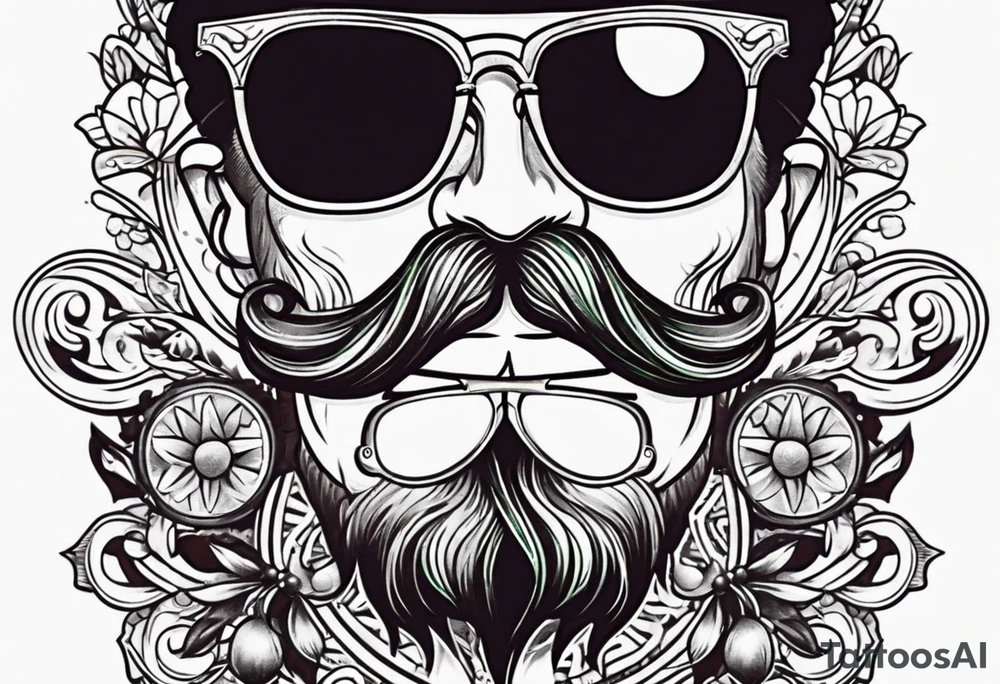 Attractive Male, slim round face, 
mustache, tools, ray-bans tattoo idea