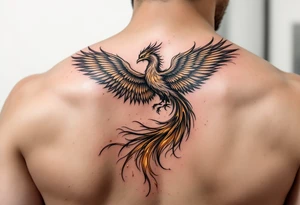 magnificent phoenix rising from golden flames with trailing embers tattoo idea