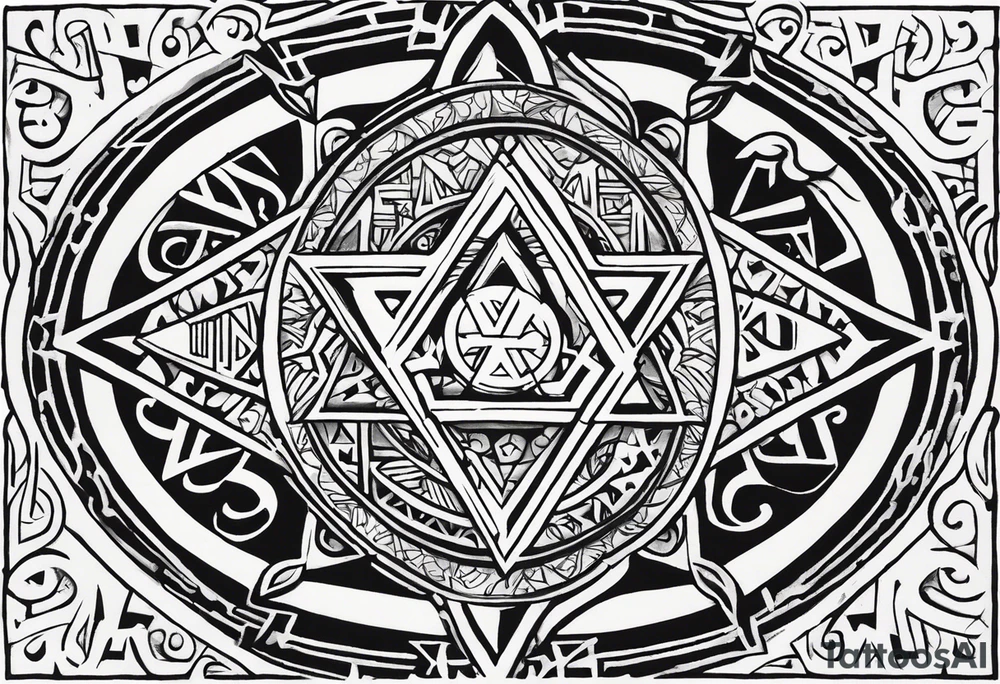 tetragrammaton representation of chosen one and a secret message written in Hebrew from God tattoo idea