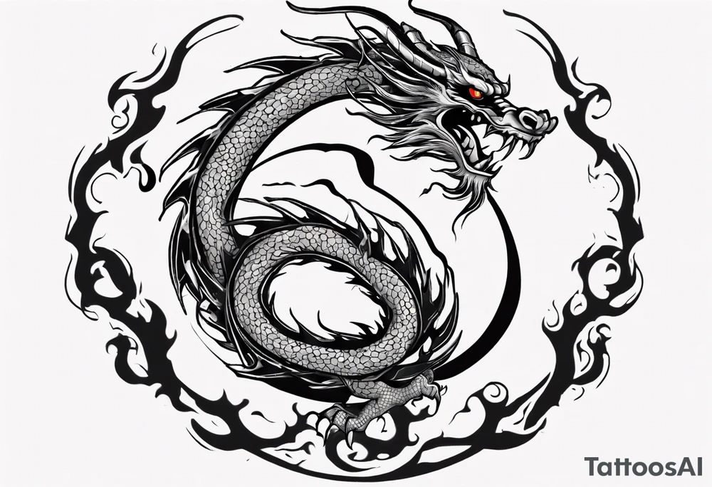 Chinese dragon in a circular shape with "02.03" written on its skin tattoo idea
