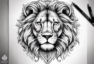 Lion face thigh tattoo half lion half design tattoo idea
