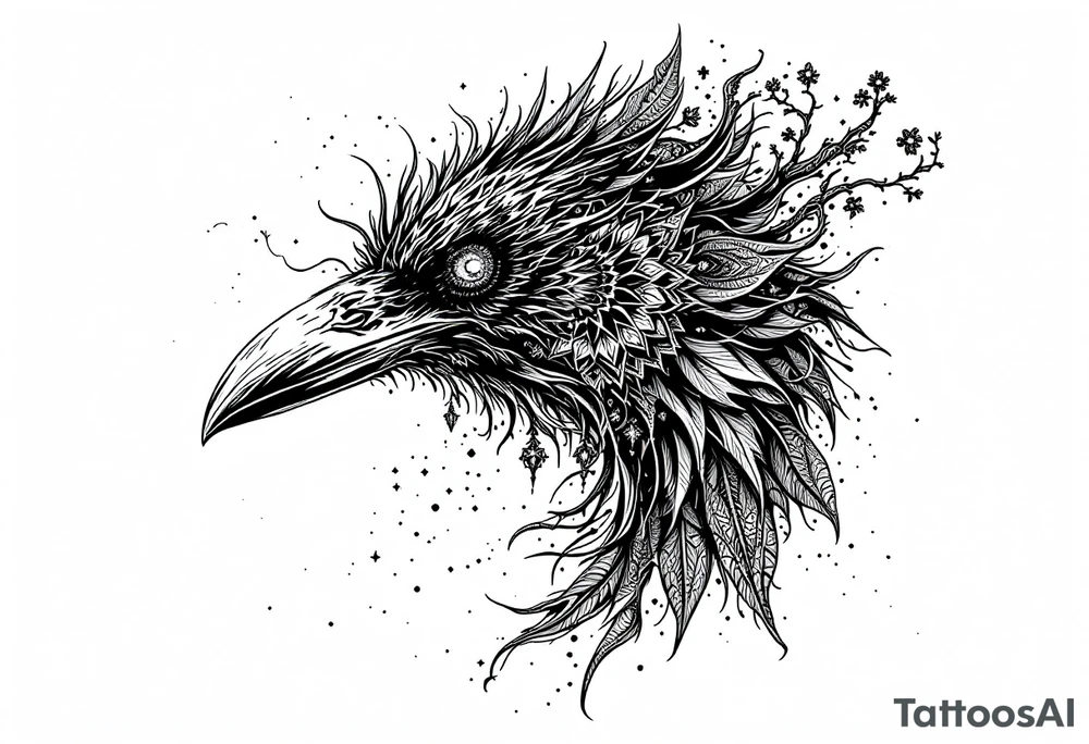 Mandala and raven combined in a ominous way tattoo idea