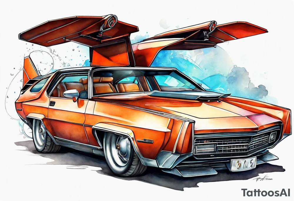 futuristic time machine flying car tattoo idea