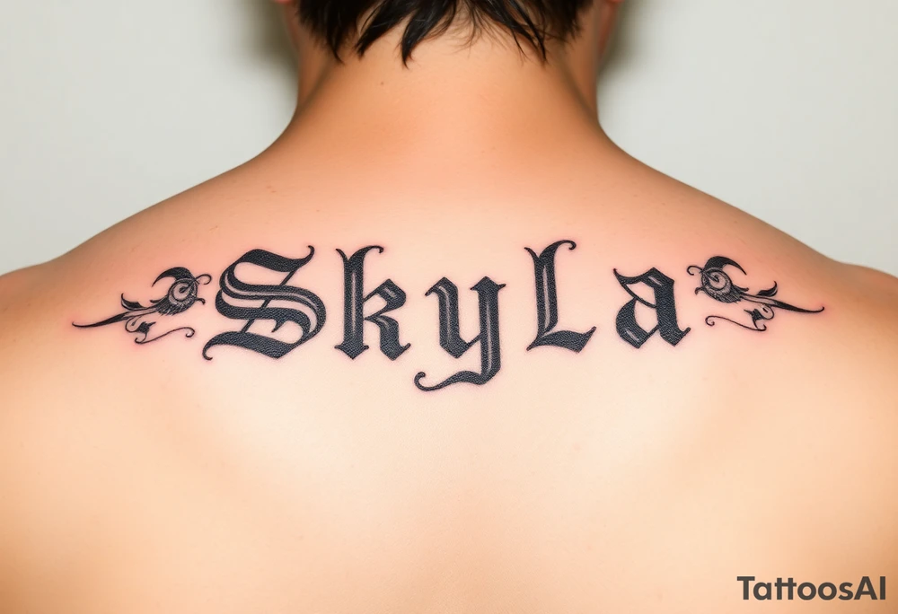 The word Skyla in old English tattoo idea