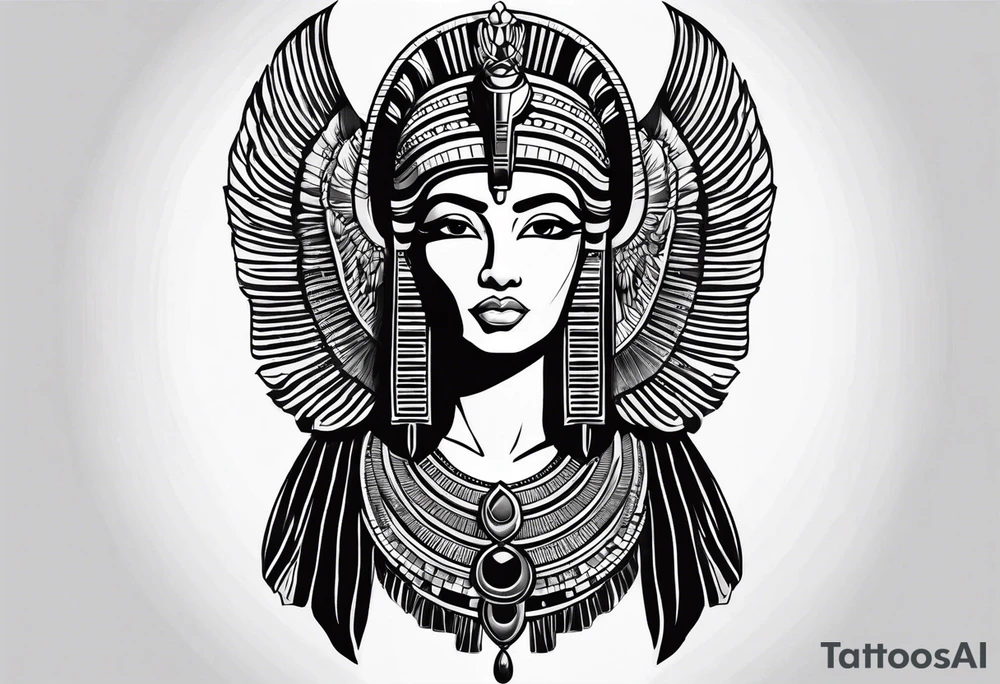 black and white Egyptian goddess Isis tattoo idea