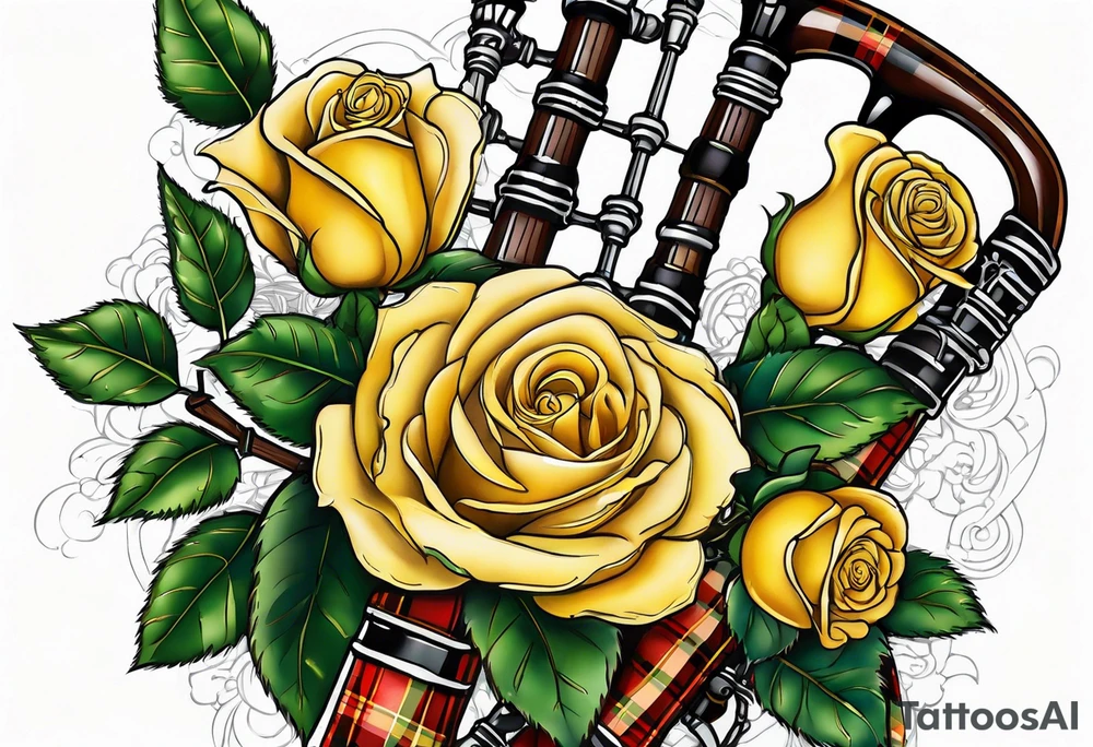 Yellow rose tartan bagpipes tattoo idea