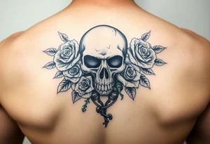 skull,roses and sinister women tattoo idea