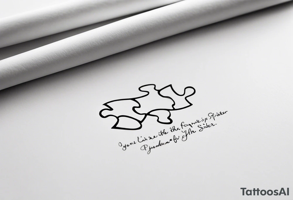 Puzzle Piece: A fine, clean outline with no shading, keeping the design light and elegant.
Handwritten Text: inside the puzzle piece, your sister’s words “to my favorite sister,” carefully preserving the integrity of her handwriting.
This will create a balanced, meaningful design that's simple yet full of emotion—perfect for a small ankle tattoo. tattoo idea