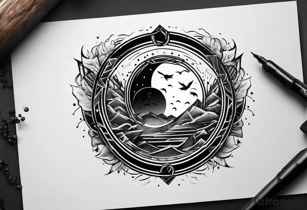 messy lines trash circcle logo tattoo idea